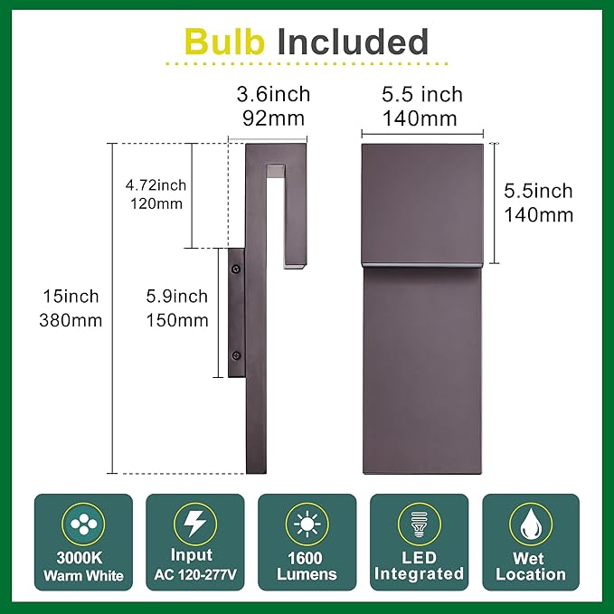 Tarentlight Outdoor Wall Lights Modern Exterior Lighting Fixtures, 3000K Integrated LED, Wall Sconce Lighting 2 Packs, Bronze Outside Wall Mount Lights for House Front Door Porch Garage Patio