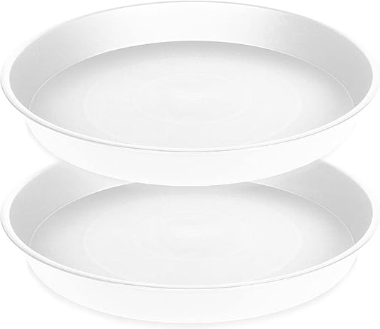 2 Pack of 20 21 inch Plant Saucer Round, Deep Plant Saucers for Pots, Heavy Duty Plastic Plant Drip Tray for Indoors Outdoor, Bird Bath Bowls, Plant Trays for Planter 19-22" (21 inch, White)