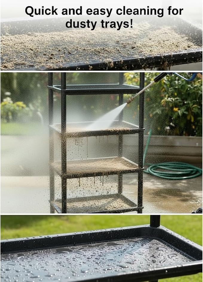 RooTrimmer 5-Tier Seed Starter Trays, Plant Stand, with Bottom-Watering Design– Reinforced Thickened Shelf for Small Pots, Balcony/Indoor Seed Starting & Greenhouse, Black