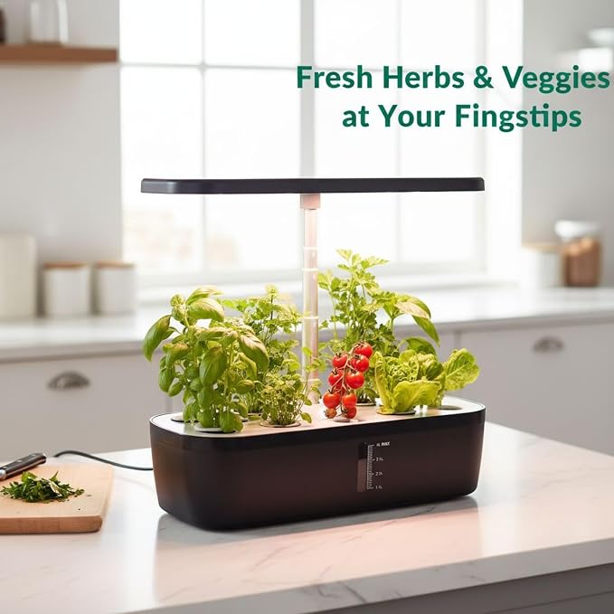 HGS-02 Soil-Free Hydroponics Growing System - 4L Tank with Smart LED Screen, 12 Pods Adjustable Height, LED Grow Light for Indoor Plants, Grow herbs Year-Around, hydro garden gifts for Plant Lovers