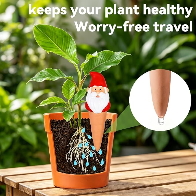 Self Watering Plant Spikes 4 Pack, Terracotta Automatic Plant Waterer for Indoor Outdoor Plants, Slow Release Watering Stakes, Vacation Watering Devices for Potted Plants Garden Decor(Santa Claus)