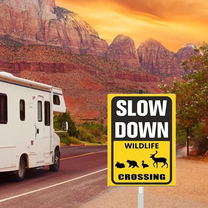 Wildlife Crossing yard Sign With Stake Slow Down Sign For Neighborhoods Yard Farm Aluminium Caution 8x12in Farm Decorations Yard Lawn Walkway Decorations Animal Signs
