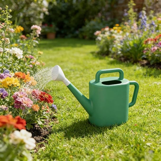 2 Gallon Resin Watering Can Green Lily – Top & Side Dual Handle for Easy Carry & Pour, Offset Opening Mess-Free Refill, Sturdy Garden Watering Can for Indoor & Outdoor Plants
