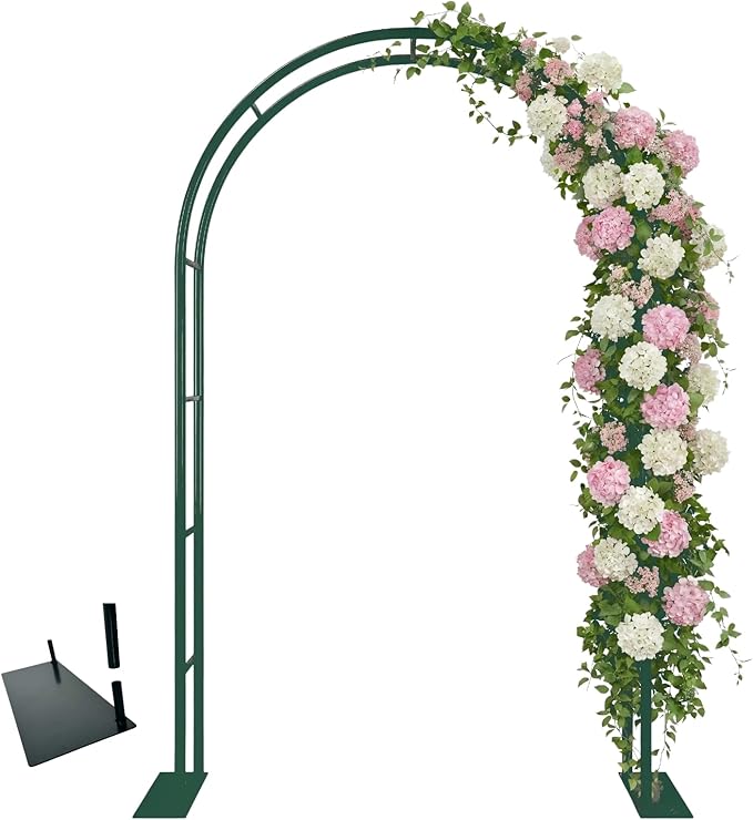 Thickened Tube GreenGiggle 100% Metal 16mm Pipe Diameter Heavy Duty Garden Arch Trellis with Base,7.6ft Trellis for Climbing Plants,Roses,Garden Party,Ceremony & Decorations