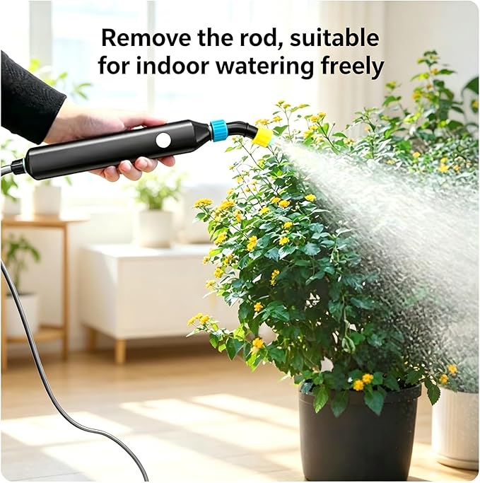 Rechargeable Cordless Pump Sprayer, Electric Watering Wand with 32.8FT Hose 6 Spray Modes Telescopic Wand, Battery Powered Sprayer for Garden Lawn Indoor Outdoor Plant Fertilizer Weed Cleaning