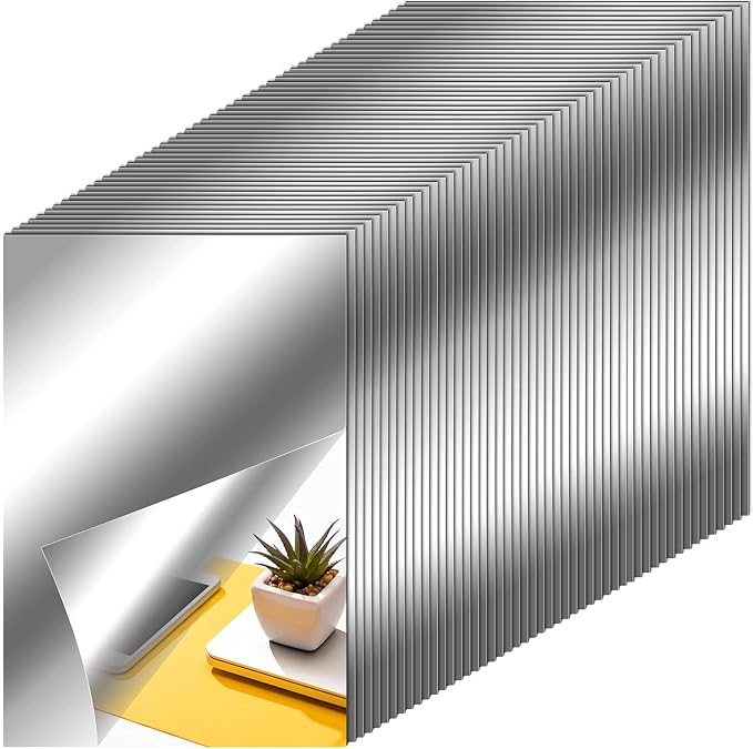 Zonon Flexible Mirror Sheets Self Adhesive Non Glass Mirror Tiles Stickers for Home Wall Decor(50 Pieces,6 x 9 Inches)