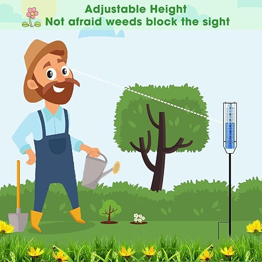 FINEST+ Upgraded Rain Gauge, 7" Freeze Proof Rain Gauge Outdoor Best Rated, Large Clear Numbers and Adjustable Height Rain Measuring Tool for Garden, Lawn and Farm