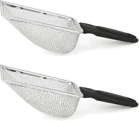 Huakaile 2 Pieces 5 & 3.8 mm Soil Sifter for Gardening, Stainless Steel Compost Sifter with Plastic Handle, Garden Mesh Shovel Potting Scoop for Sand Rock Gravel Filtration (2)