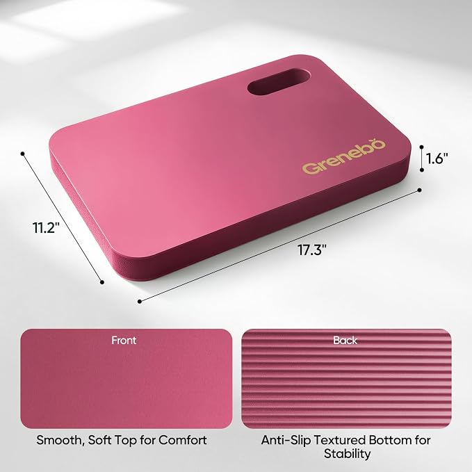 Grenebo High-Density NBR Foam Garden Kneeling Pad, 1.6" Extra Thick Gardening Pad for Kneeling, Ultra Soft Kneeling Pad for Gardening, Work, Exercise, Yoga, 17.3×11×1.6 in (1, Pink)