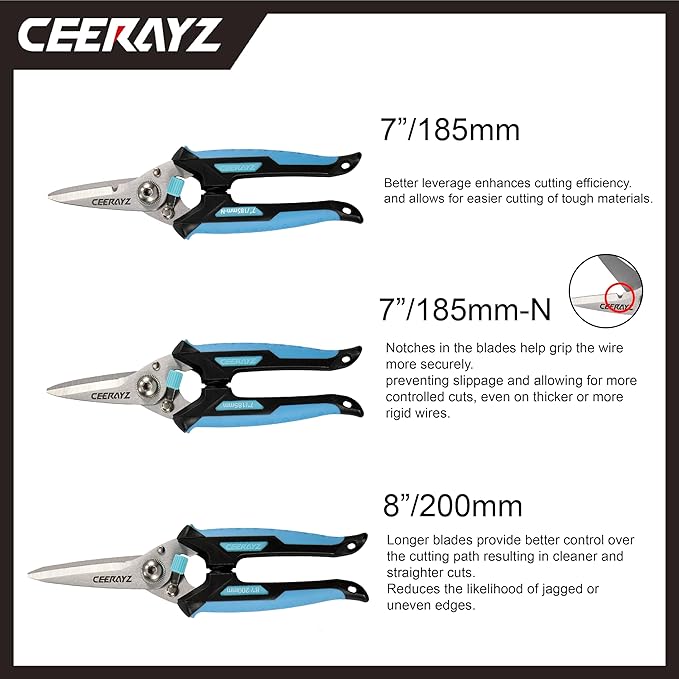 7" Scissors All Purpose, Heavy Duty, Multipurpose, for DIY Projects, Office, Production Lines, Pruning, with Protective Sheath and Magnetic Holder (Black/Blue)