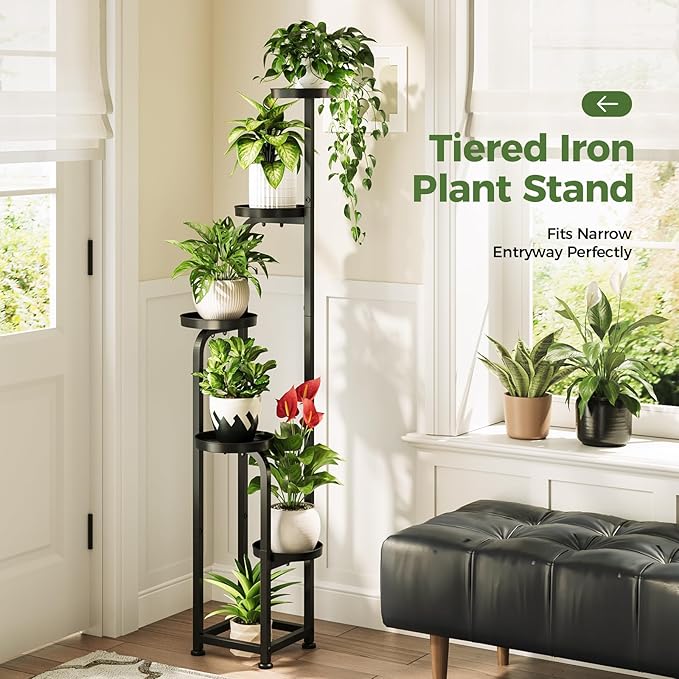 Bamworld Tall Plant Stand Indoor Outdoor, Corner Metal Flower Pot Stands for Multiple Plants, 5 Tier Heavy Duty Plant Shelf for Patio Garden Balcony Living Room Bedroom