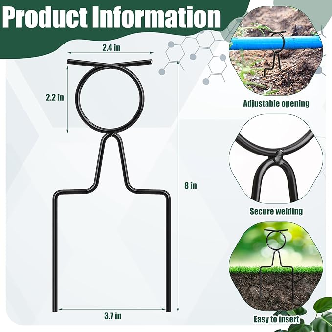 Shimeyao 16 Pack Garden Hose Guide Stakes, Heavy Duty Hoses Guides for Garden, Adjustable Metal Hose Guards for Flower Beds, 8" Low Profile Plant Saver Spike for Yard & Lawn, Black