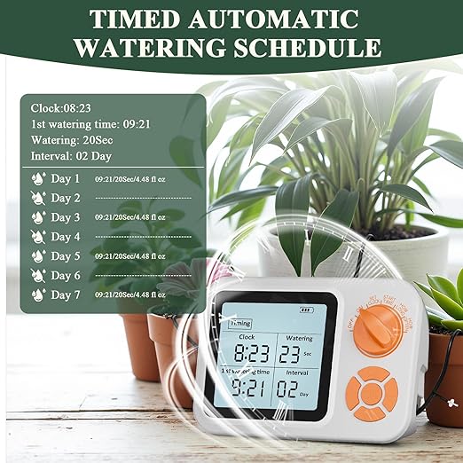 Automatic Watering System for Potted Plants, Indoor Auto Plant Waterer with Programmable Timer, Soil Moisture Sensor self Watering Device for 15 Plants, Ideal for Travel, Vacation, Away