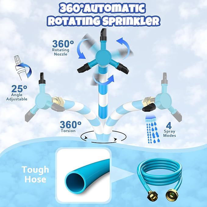 Universal Trampoline Sprinkler, Net Friendly Trampoline Accessories, 360 Rotating Water Sprinkler of Trampolines, Outdoor Backyard Water Park Fun Summer Toys for Kids