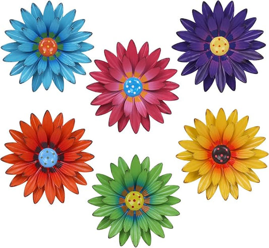 hogardeck Metal Flower Wall Decor for Indoor Outdoor, Kitchen Decor Floral Metal Wall Art, Wall Decor for Bathroom, Living Room, Porch, Garden, Yard, Backyard （6 Pcs 8'' ）