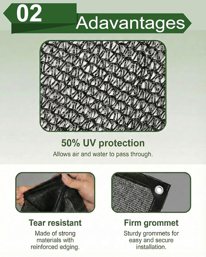 vensovo 50% Sunblock Shade Cloth Net Black Resistant - 6x10 Ft Garden Shade Mesh for Plant Cover, Greenhouse, Chicken Coop, Kennels, Tomatoes Plants