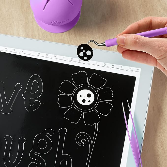 iVyne Berry and Silicone Weeding Tools - Suction Vinyl Weeder, Craft Tweezer, Scrap Collector Holder, Storage for Cricut, Silhouette Accessories - Purple