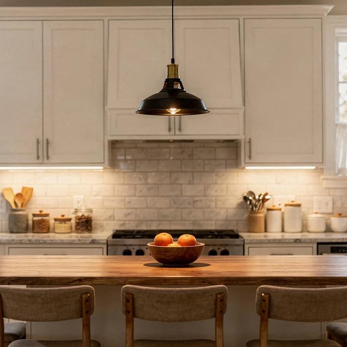 1-Pack Pendant Light Fixtures, Industrial Hanging Light with Metal Shade, Farmhouse Pendant Lighting for Kitchen Island, Hallway, Dining Room, Black & Gold