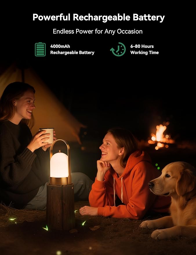 Tubicen Rechargeable Table Lamp Waterproof Outdoor Lantern Portable 4000mAh Battery Operated Camping Lamp Brass 4-Level Touch Dimmable Cordless Outdoor Table Lamp for Bedroom Bathroom Patio Balcony