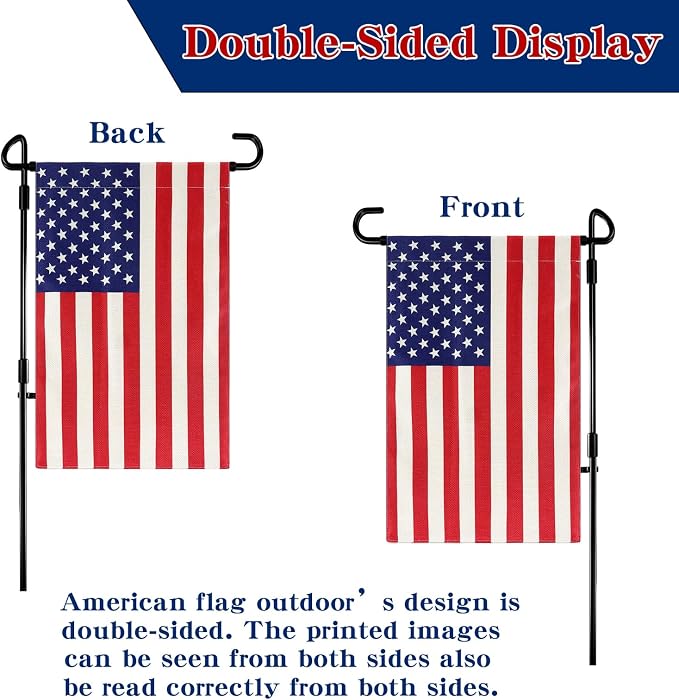 URSKYTOUS Garden Flag Stand with American Garden Flags 12×18 Inch Heavy Duty Flag Pole Holder with Clips and Stopper Small Double Sided American Flags for Outdoor Yard Patio Lawn 4th of July Decor