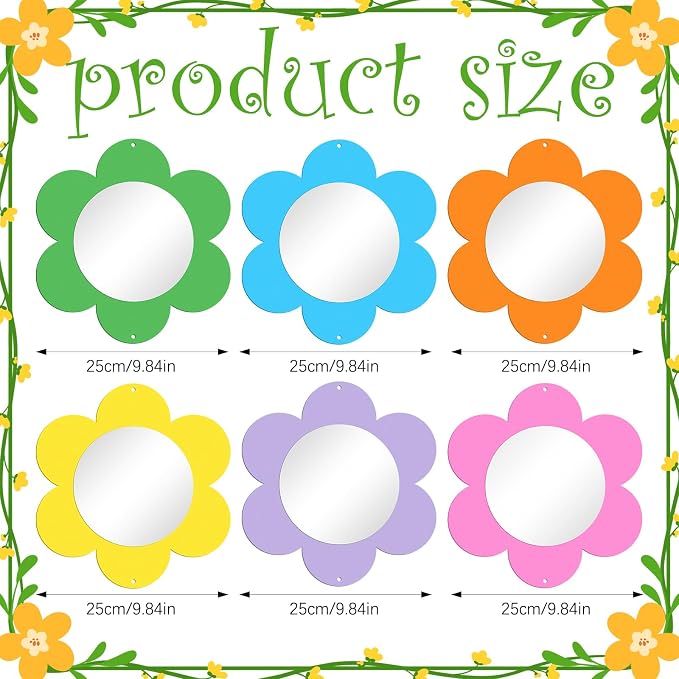 Xuhal 6 Pcs Flower Mirror Set Handmade Learning Tool Outdoor Sign for Sensory Gardens Sensory Rooms Garden Wall Decorations Spring Activitie