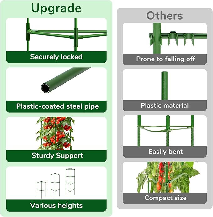 ZeeDix 6 Pack 65 Inch Tall Tomato Cages for Garden, Heavy Duty Large Plant Trellis Support Stakes for Climbing Plants, Adjustable Tomatoes Cage for Pots & Outdoor Raised Garden Bed