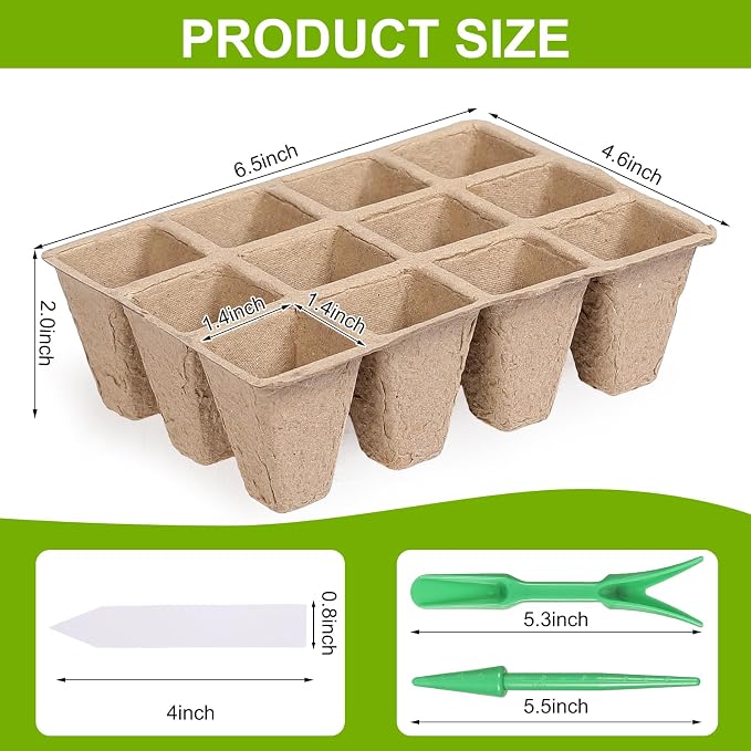 DANALLAN 10Pcs Seed Starter Tray 120 Cells Seed Starting Trays Thickened Biodegradable Seed Starter Pots Kit for Vegetables Flowers Seed Starting Planting Seeds (10)