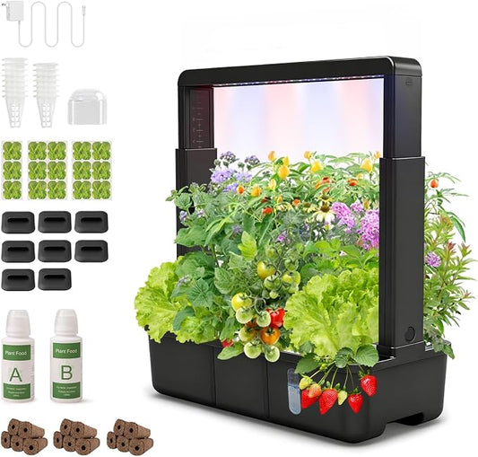 15-Pod Indoor Hydroponic Growing System with LED Grow Light, Smart Garden Kit, Adjustable Height, Auto Timer and Quiet Water Pump for Herbs