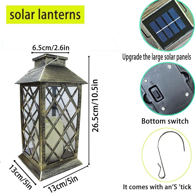 Solar Garden Lanterns Hanging Outdoor Lantern Waterproof LED Flickering Flameless Candle Mission Lights for Table,Outdoor，Mothers Day Gifts Mom Wife (2pack)