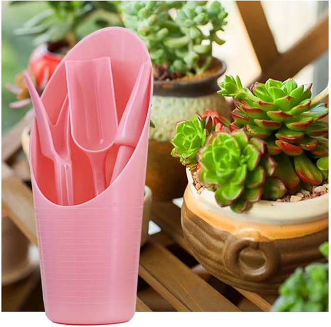 8Pcs Set Mini Garden Shovel Hand Tools Transplanting Potting Tool Set Indoor Soil Spoon Scoop Plastic Kits (Pink-8pcs Set)