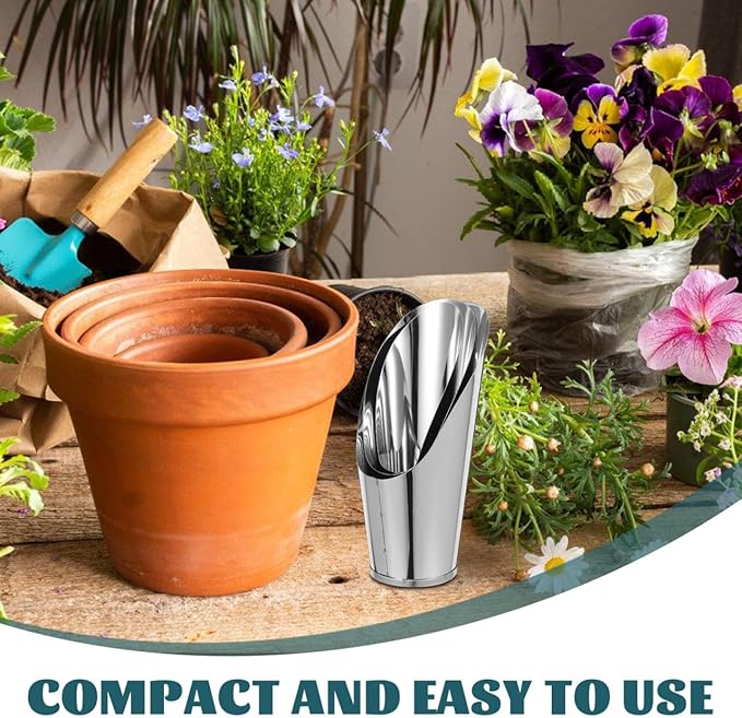 Abaodam 3pcs Stainless Steel Soil Scoop Set Gardening Hand Tools for Planting Succulents and Bonsai with Bucket-Shaped Shovels in Small, Medium, Large Sizes
