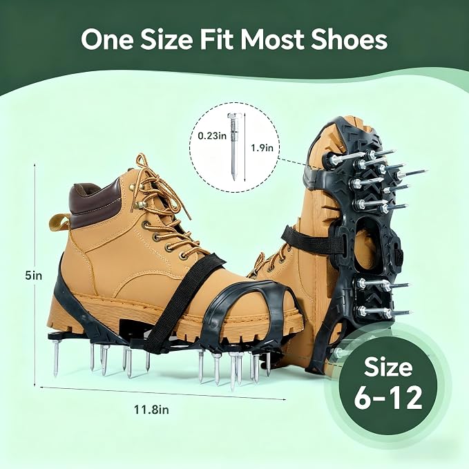 Lawn Aerator Shoes, Flexible Rubber Covers with Foot Protection, Adjustable Straps for Garden, Grass, Courtyard Maintenance Aeration (7 to 9)