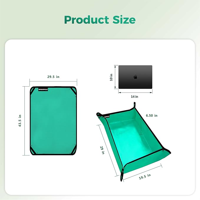 Plant Transplanting Mat - Thickened Waterproof Potting Mat, Succulent Gardening Mat, Portable Repotting Mat for Mess Control, Indoor Outdoor Use, PE-Green 43.5"x29.5"