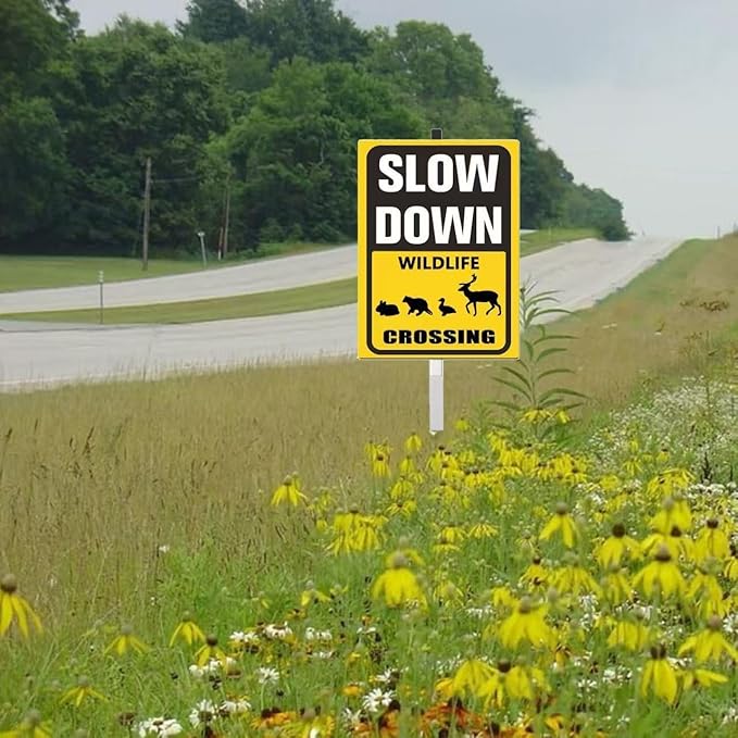 Wildlife Crossing yard Sign With Stake Slow Down Sign For Neighborhoods Yard Farm Aluminium Caution 8x12in Farm Decorations Yard Lawn Walkway Decorations Animal Signs