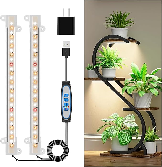 Wiaxulay 8 inches Grow Light Strip, 56 LEDs Full Spectrum Grow Lights for Indoor Plants, Under Cabinet Grow Lamp with Auto Timer 6/12/16 Hrs, 3 Lighting Mode, Ideal for Seedling, Plant Stand, 2 Bars