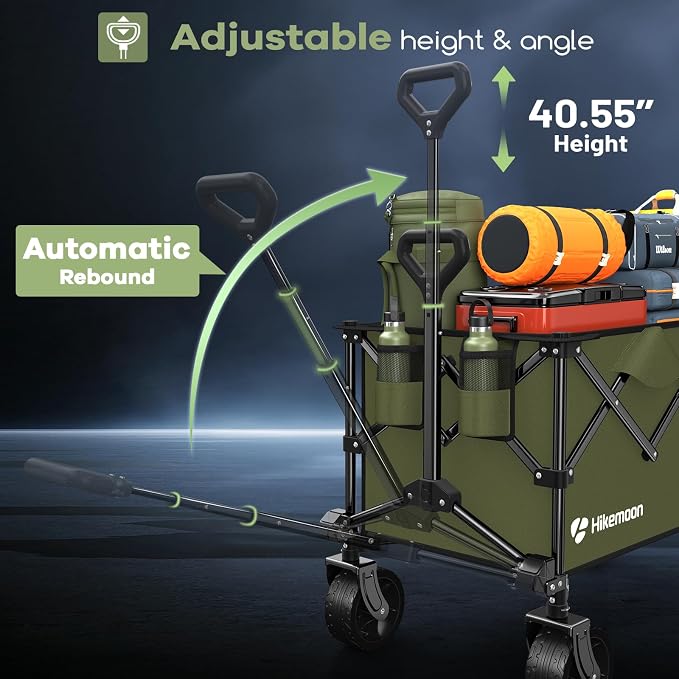 Hikemoon 150L Collapsible Wagons Carts Foldable, 360LBS Heavy Duty Folding Beach Cart with Big All-Terrain Wheels, Portable Utility Wagon for Grocery, Shopping, Garden, Sports, Green