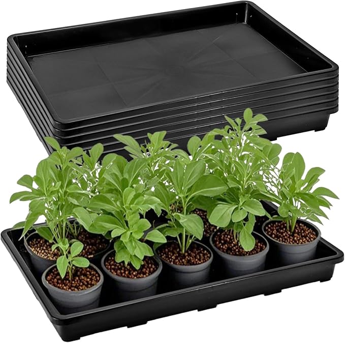 ZAVOOS 6 Pack Nursery Potting Trays, Plastic Seedling Starter Tray with No Drain Holes, Easy Watering Flat Garden Plant Growing Tray for Indoor Greenhouse Germination, 17.3'' x 11.6'' x 1.3''
