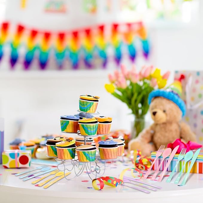 50 Pcs Pastel Plastic Forks, Pastel Plastic Silverware, Heavy Duty Plastic Cutlery Set Disposable Utensils Sets for Brithday, Wedding, Tea Party, Garden Party