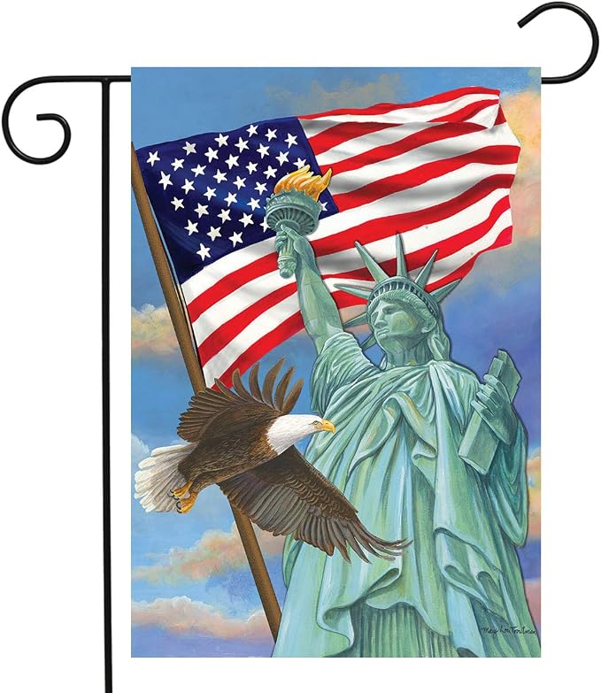 Symbols of Freedom Patriotic Garden Flag Statue of Liberty Eagle 12.5" x 18"