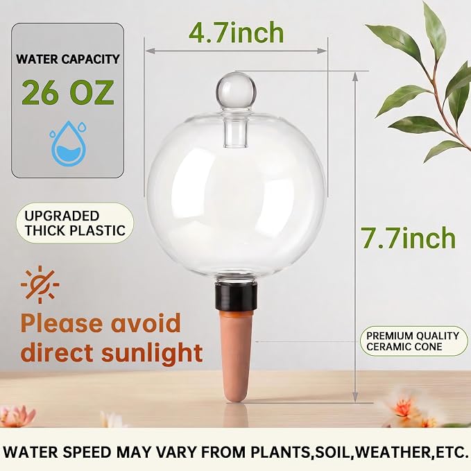 EX-Large Plant Watering Globes with Cover 26oz Top Fill Plastic Water Bulbs Self Watering Planter Inser, Slow Release Terracott, Plant Watering Devices for Plants, 6 Pack