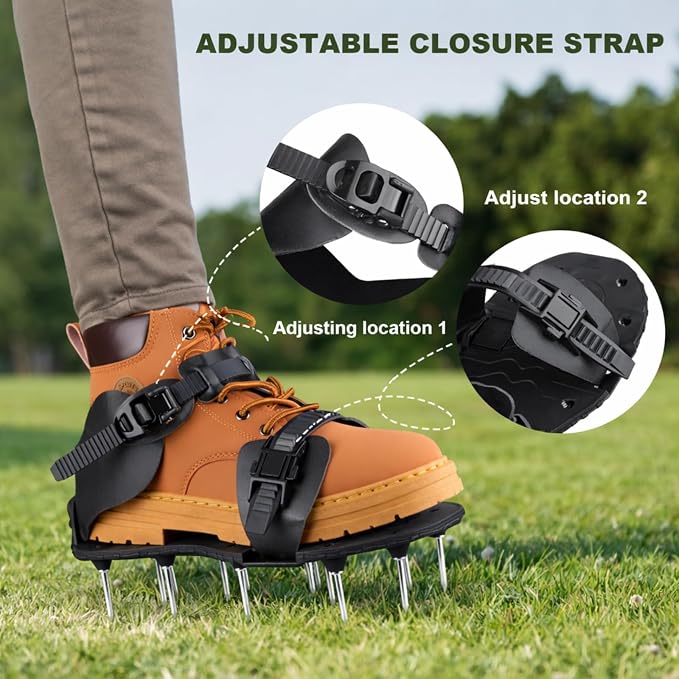 Aeration Shoes for Lawn, Lawn Aerator Shoes for Grass, Stainless Steel Spikes with Adjustable Straps for Garden, Grass Aeration, Floor Paintin