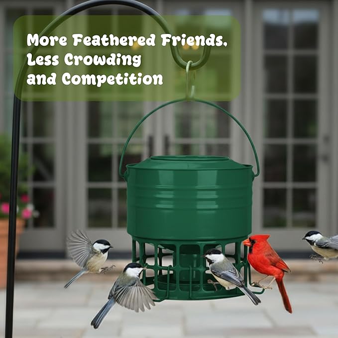KOL Large Bird Feeder for Outdoors, 10LB Capacity Squirrel Proof Metal Feeder with 32 Feeding Ports & 3 Perches, Easy-Clean Hanging Birdfeeder for Cardinals, Bluebirds, Finches (Jasper)