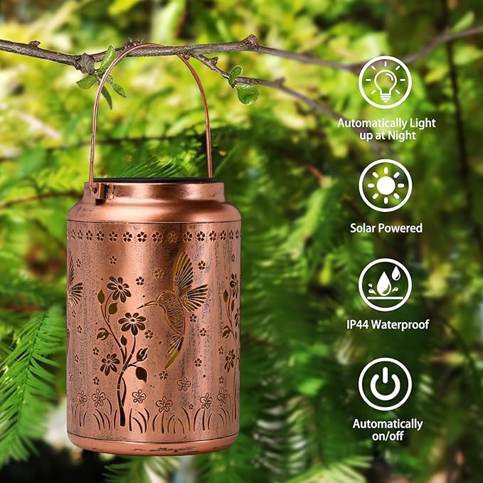 Solar Lanterns Hummingbird Outdoor for Women - Elegant Hanging Lights for Garden Patio Yard Backyard Decor Christmas Birthday Gifts Mothers Day Gifts for Mom Grandma Wife Seniors