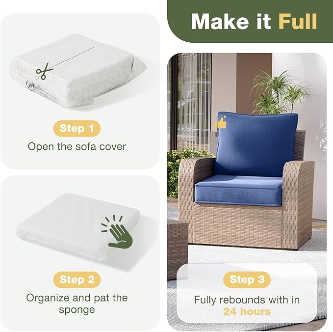 Aoxun Replacement Cushions for Outdoor Furniture, 4-Piece Outdoor Cushions for Patio Furniture, Deep Seat, Waterproof & Fade Resistant Couch Cushion for 4-Seat Patio Conversation Sets, Navy Blue