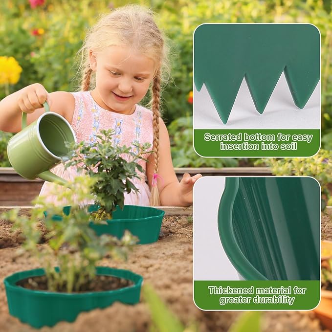 6 Pack Round Planting Grow Rings,7" Planting Protective Round Edging, Plant Support Rings to Protects Plants, Deep Watering Plant Collars for Vegetables Herbs Flowers (Green)