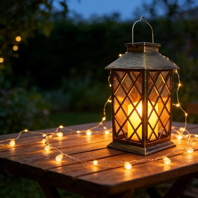 Solar Garden Lanterns Hanging Outdoor Lantern Waterproof LED Flickering Flameless Candle Mission Lights for Table,Outdoor，Mothers Day Gifts Mom Wife (2pack)