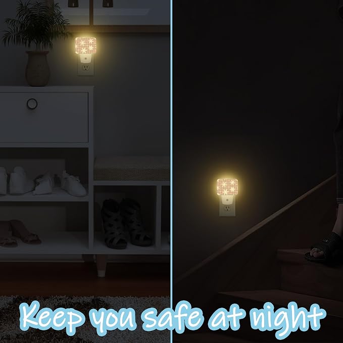 Night Light Snowflakes on Buffalo Plaid Plug-in Wall LED Night Lamp with Dusk-to-Dawn Smart Sensor Lamp for Adult Bedroom Living Room Hallway Kitchen