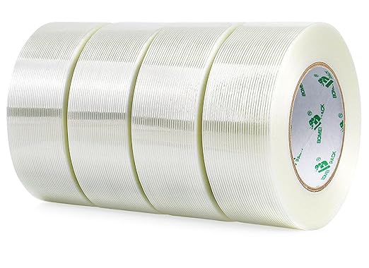 BOMEI PACK 4Rolls Reinforced Packing Tape, Heavy Duty Filament Fiber Strapping Tape 2inch, 5.5Mil x 60Yds, Total 240Yds