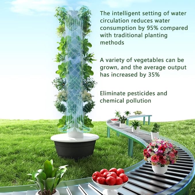GRETEGO G&GO Hydroponics Growing System Kit with LED Grow Lights, Aero Gardening System, Hydroponic Tower, 28 Net Pots, Tomato, Green Salad, Strawberry Tower for Your Indoor Vegetable Garden