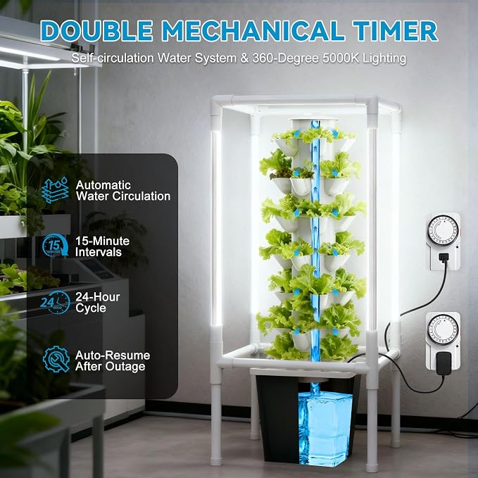 JESLED Hydroponic Tower with 5000K Full-Spectrum Grow Lights, 30 Pods Vertical 6 Tiers Hydroponic Tower, Hydroponics Growing System for Indoor Herbs, Fruits and Vegetables, High 37"